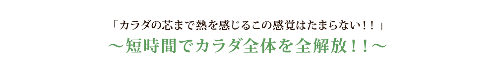 「カラダの芯まで熱を感じるこの感覚たまらない！！～短時間でカラダ全体を全開放！！～」