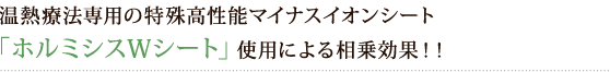 温熱療法専用の特殊高性能マイナスイオンシート「ホルミシスWシート」使用による相乗効果！！